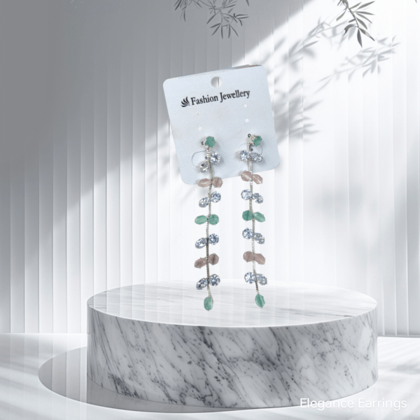 Long Crystal Leaf Drop Earrings - Image 3