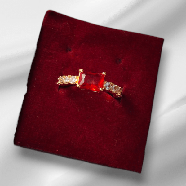 Radiant Red Gemstone Gold Ring - Image 5