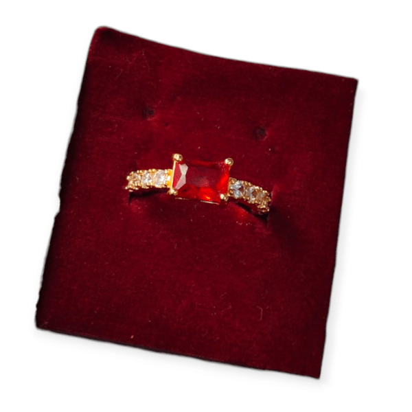 Radiant Red Gemstone Gold Ring - Image 4