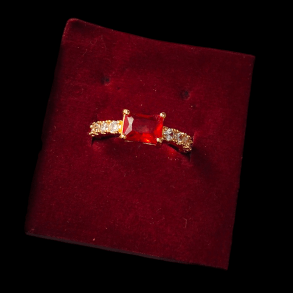 Radiant Red Gemstone Gold Ring - Image 2